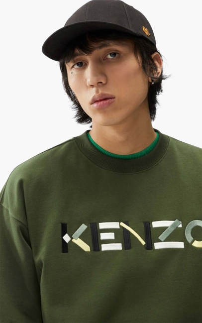 Kenzo Men Kenzo Logo Oversized Multicoloured Sweatshirt Dark Khaki